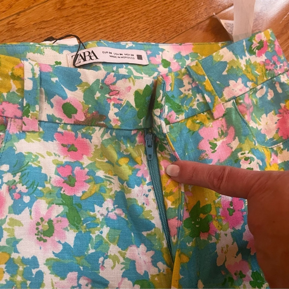 Zara High-Waisted Retro Floral Kick Flare Linen Pants Disco Cottagecore Sz 4